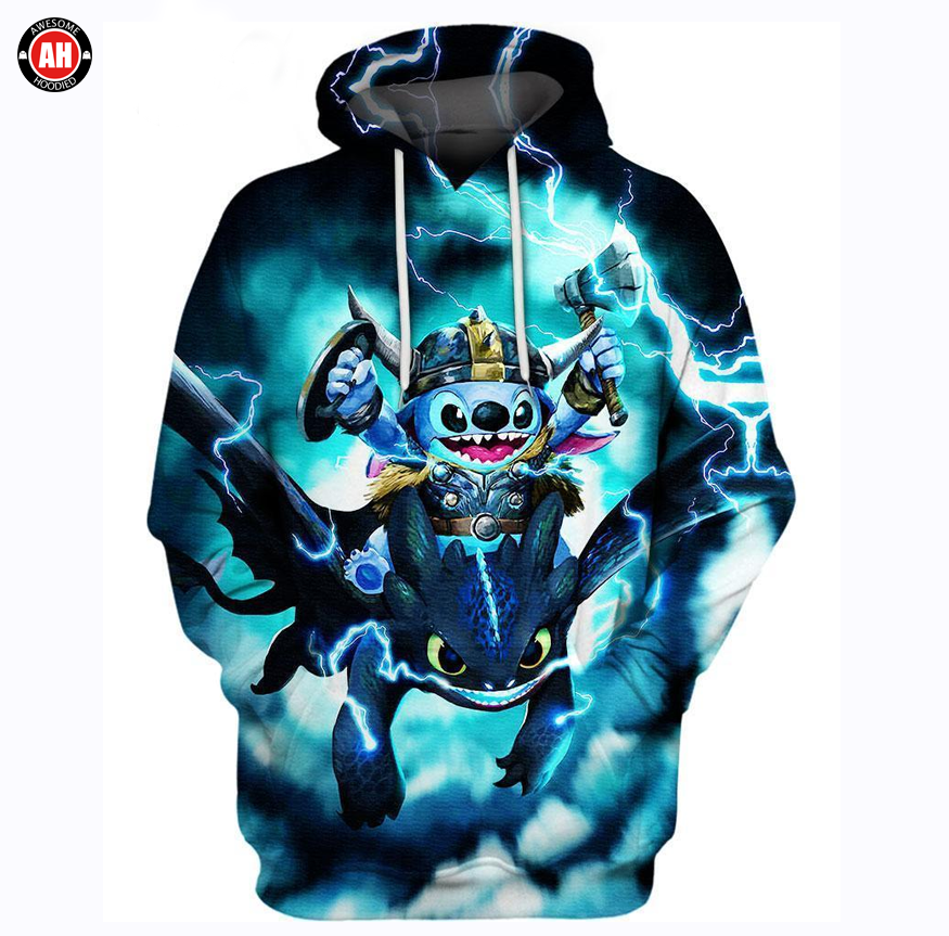 Awesome Hoodie 3D All Over Print Stitch Toothless Viking Thunder - Hoodie, T-Shirt, Zip Hoodies, Sweatshirt ND300