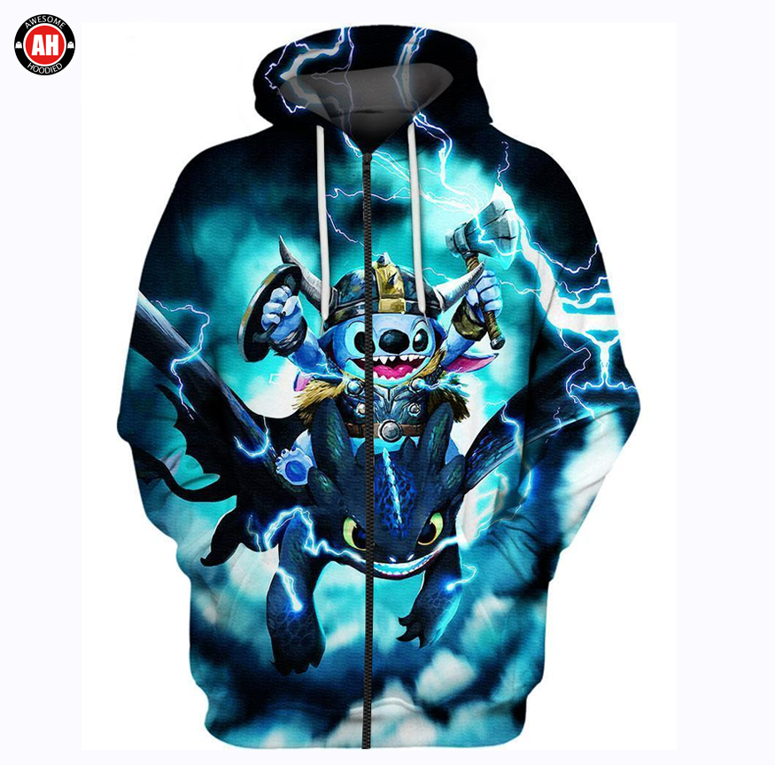 Awesome Hoodie 3D All Over Print Stitch Toothless Viking Thunder - Hoodie, T-Shirt, Zip Hoodies, Sweatshirt ND300