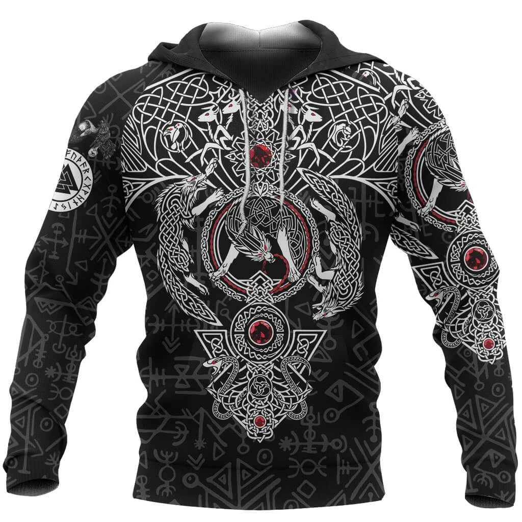 Awesome Hoodie 3D All Over Print Vikings Fenrir Skoll&Hati Valknut Raven - Hoodie, T-Shirt, Zip Hoodies ND303