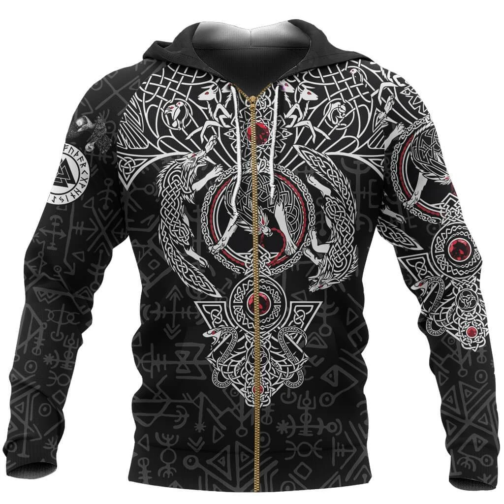 Awesome Hoodie 3D All Over Print Vikings Fenrir Skoll&Hati Valknut Raven - Hoodie, T-Shirt, Zip Hoodies ND303