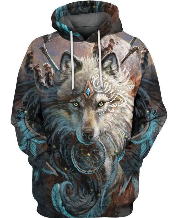 Awesome Hoodie 3D All Over Print Wolf Native Hoodie ND314