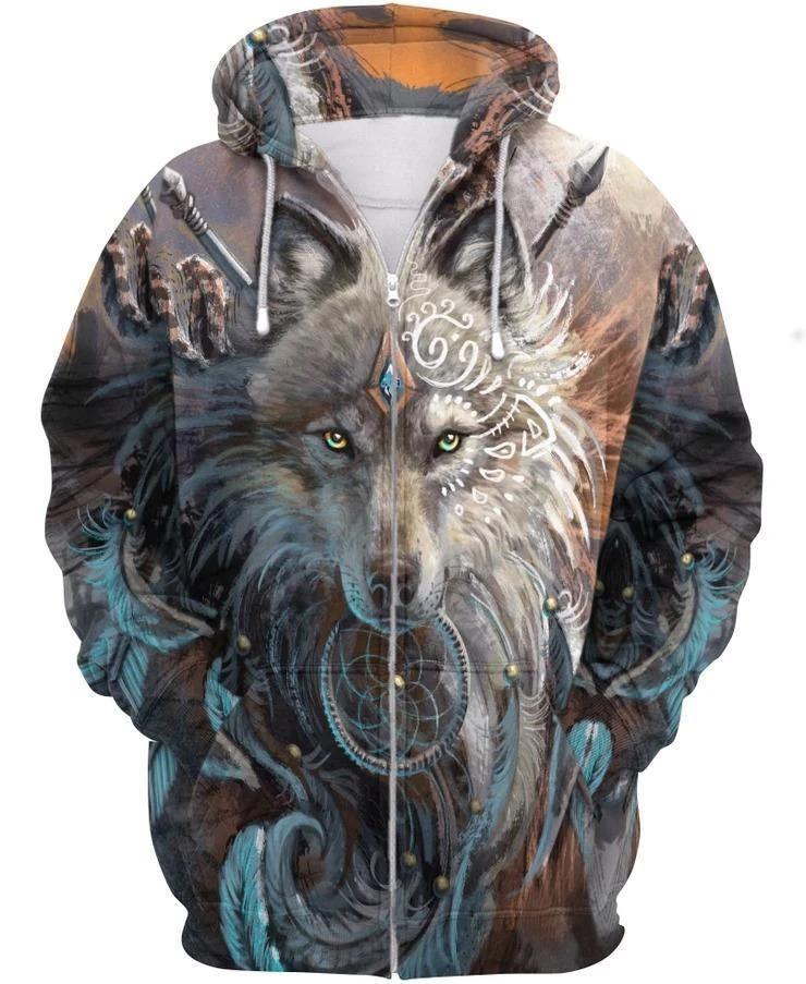 Awesome Hoodie 3D All Over Print Wolf Native Hoodie ND314
