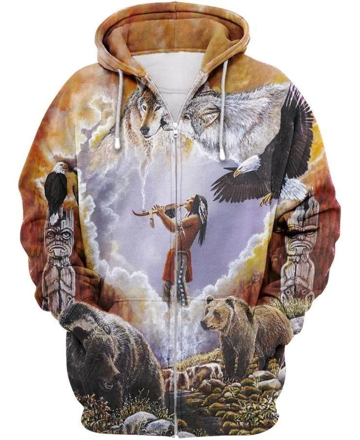 Awesome Hoodie 3D All Over Print Animals Native Hoodie ND315