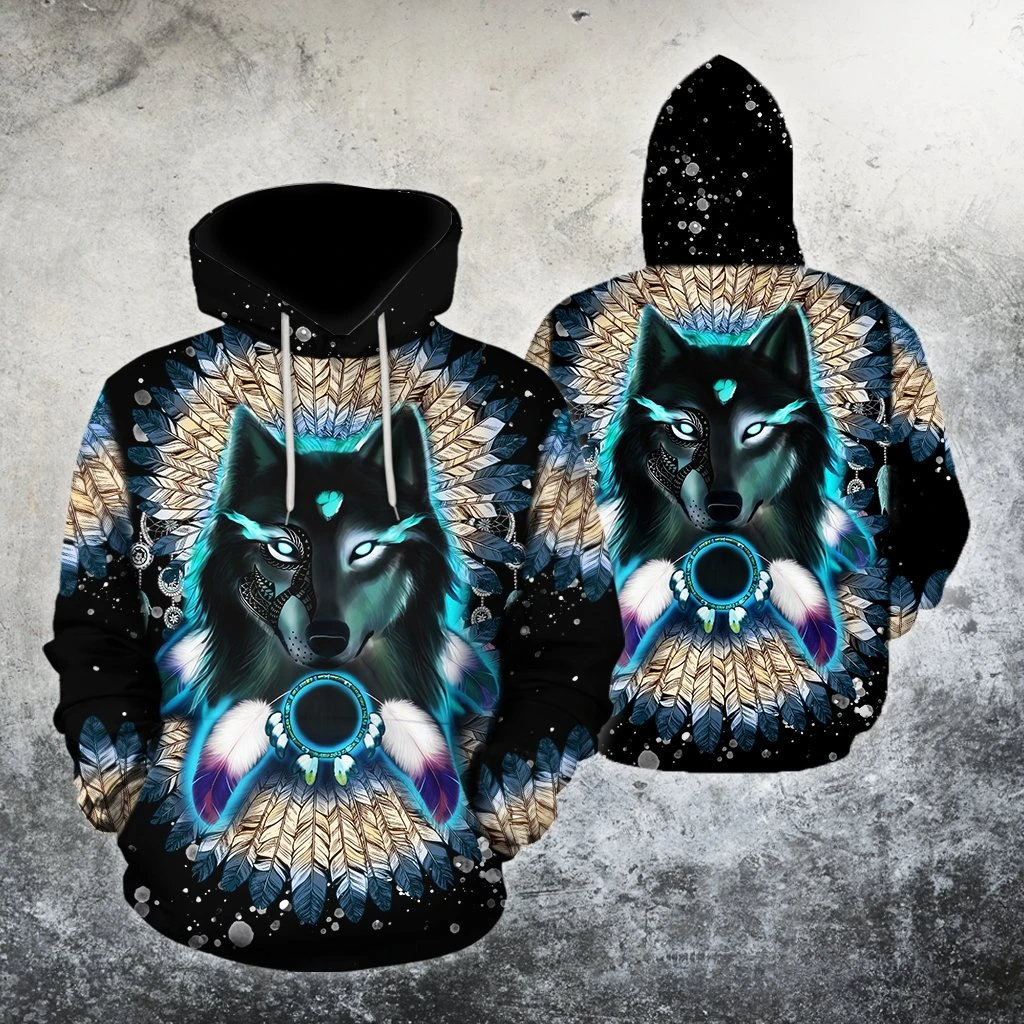 Awesome Hoodie 3D All Over Print Native Wolf- Hoodie, T-Shirt, Zip Hoodies, Sweatshirt ND326