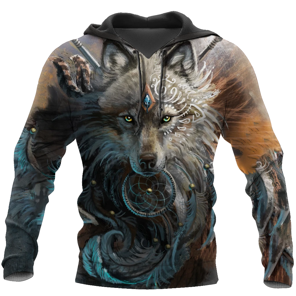 Awesome Hoodie 3D All Over Print Native American Wolf- Hoodie, T-Shirt, Zip Hoodies, Sweatshirt ND329