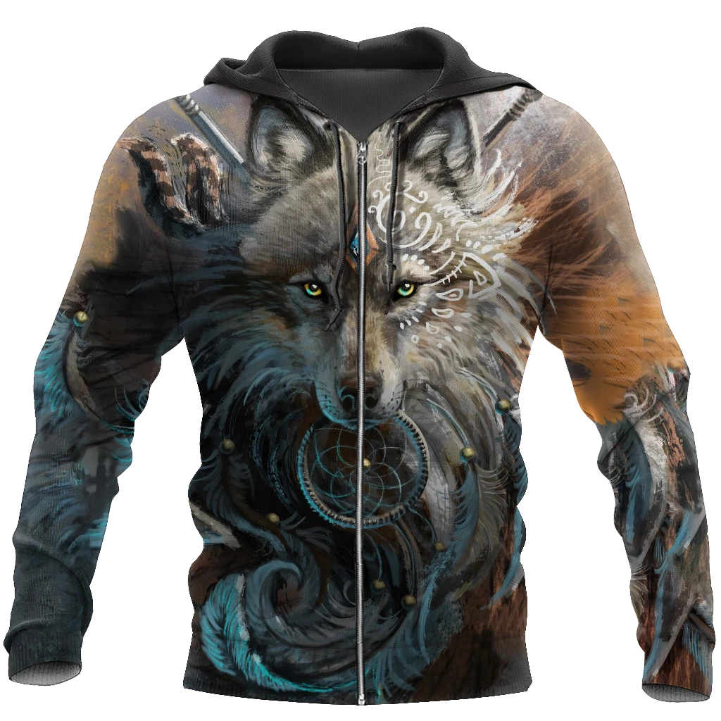 Awesome Hoodie 3D All Over Print Native American Wolf- Hoodie, T-Shirt, Zip Hoodies, Sweatshirt ND329