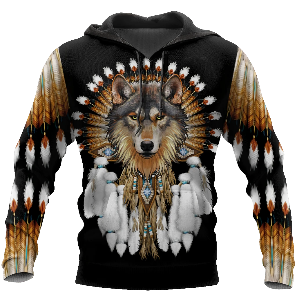 Awesome Hoodie 3D All Over Print Native American Wolf- Hoodie, T-Shirt, Zip Hoodies, Sweatshirt ND330