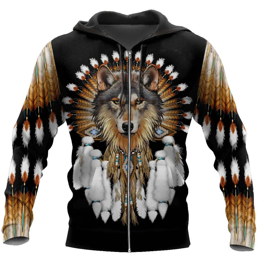 Awesome Hoodie 3D All Over Print Native American Wolf- Hoodie, T-Shirt, Zip Hoodies, Sweatshirt ND330
