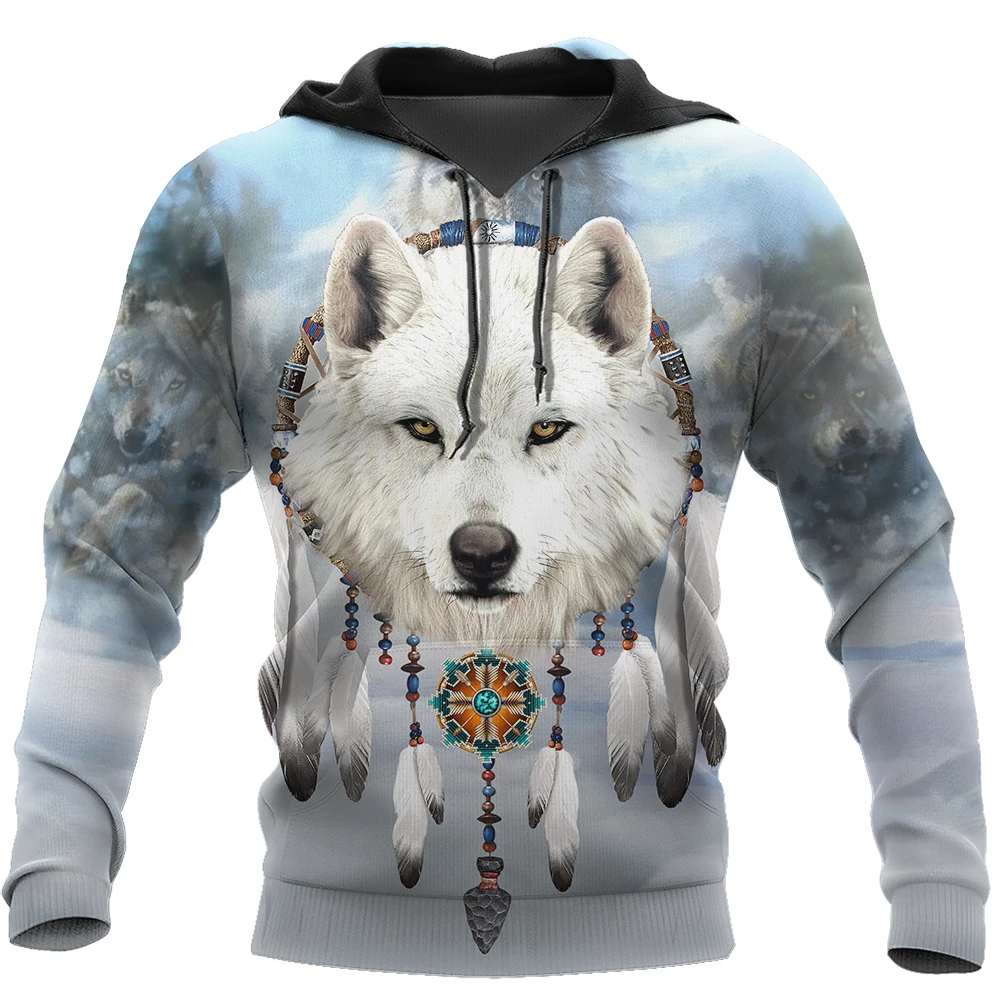 Awesome Hoodie 3D All Over Print Native White Wolf- Hoodie, T-Shirt, Zip Hoodies, Sweatshirt ND331