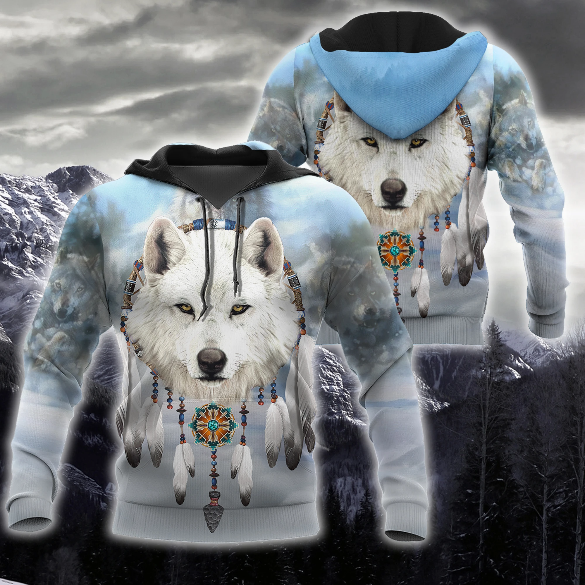Awesome Hoodie 3D All Over Print Native White Wolf- Hoodie, T-Shirt, Zip Hoodies, Sweatshirt ND331