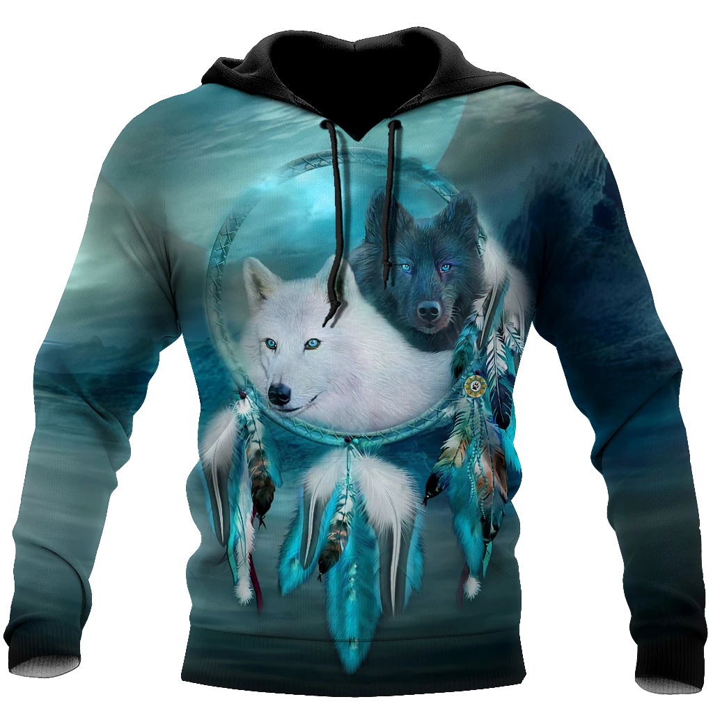 Awesome Hoodie 3D All Over Print Native American Beautiful Wolf Couple - Hoodie, T-Shirt, Zip Hoodies, Sweatshirt ND334