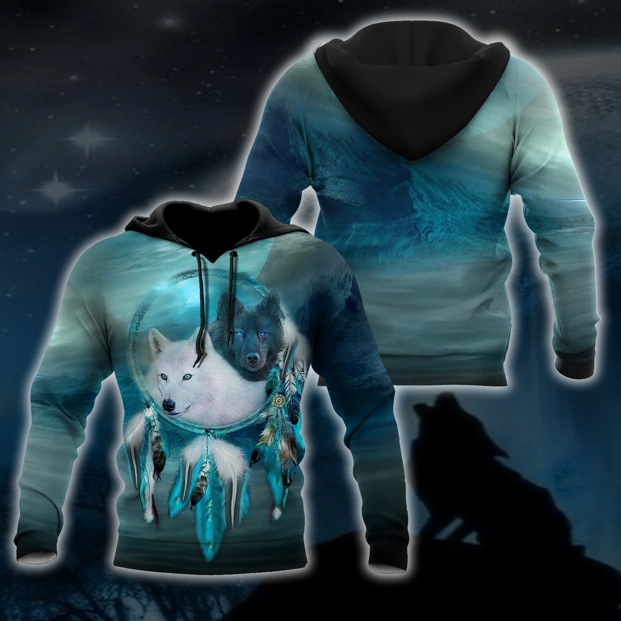 Awesome Hoodie 3D All Over Print Native American Beautiful Wolf Couple - Hoodie, T-Shirt, Zip Hoodies, Sweatshirt ND334
