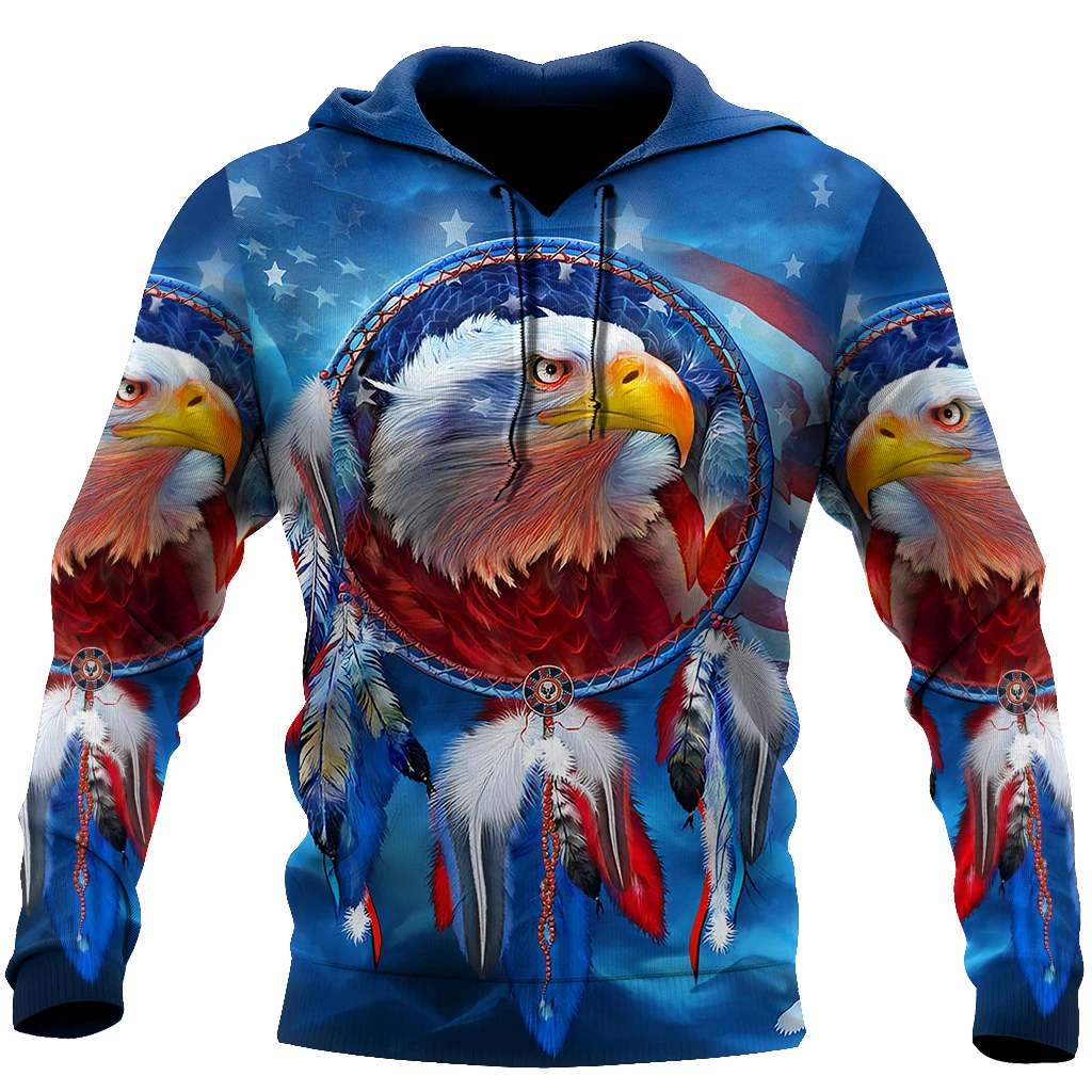 Awesome Hoodie 3D All Over Print Eagle Dreamcatcher Native American Blue - Hoodie, T-Shirt, Zip Hoodies, Sweatshirt ND336