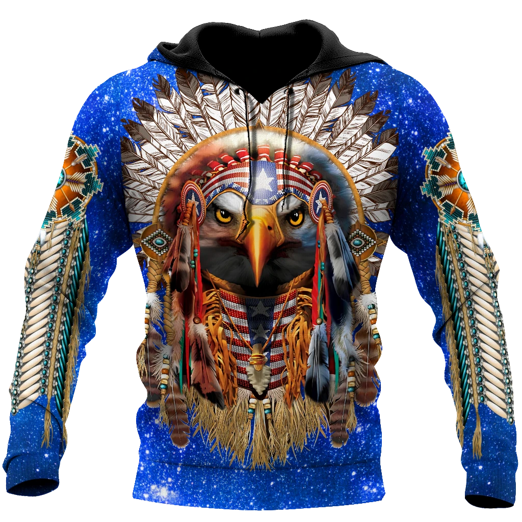 Awesome Hoodie 3D All Over Print Eagle Native American Blue Galaxy - Hoodie, T-Shirt, Zip Hoodies, Sweatshirt ND337