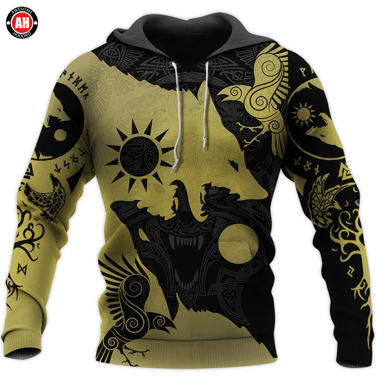 Awesome Hoodie 3D All Over Print Hati and Skoll Yellow Tattoos - Hoodie, T-Shirt, Zip Hoodies, Sweatshirt ND347