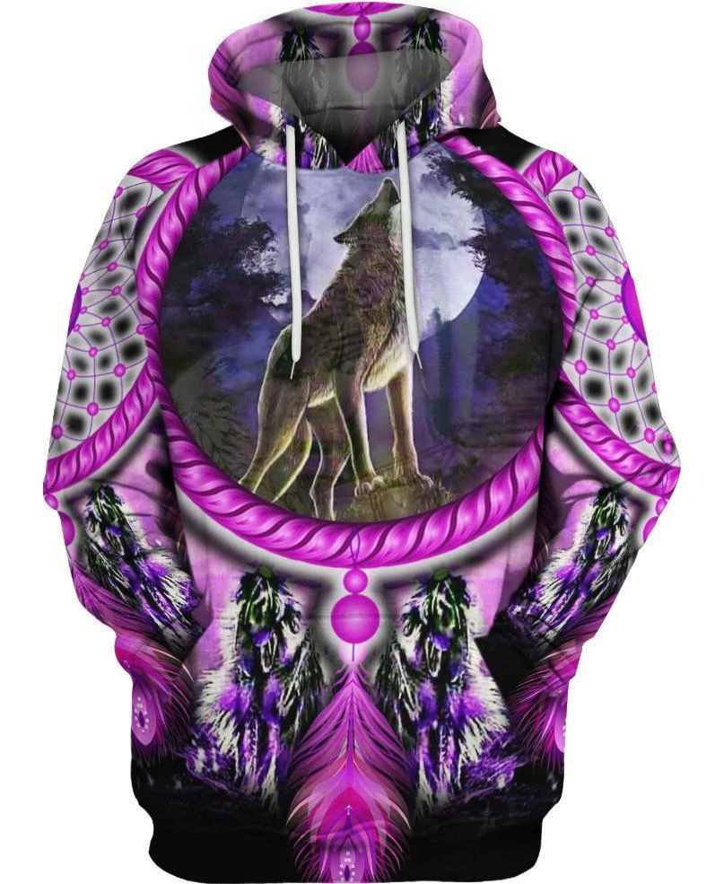 Awesome Hoodie 3D All Over Print Native American Wolf Violet - Hoodie, T-Shirt, Zip Hoodies, Sweatshirt ND353