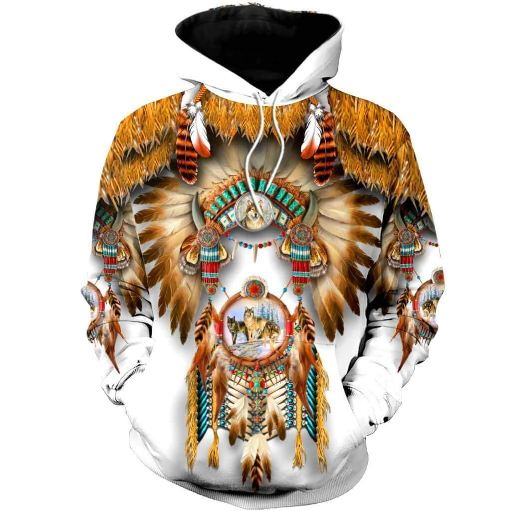 Awesome Hoodie 3D All Over Print Native Wolf - Hoodie, T-Shirt, Zip Hoodies, Sweatshirt ND357