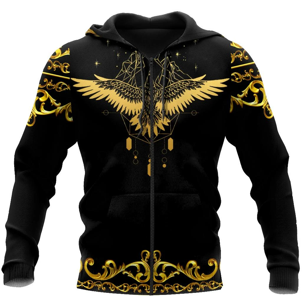 Awesome Hoodie 3D All Over Print Gold Eagle Pattern - Hoodie, T-Shirt, Zip Hoodies, Sweatshirt ND358