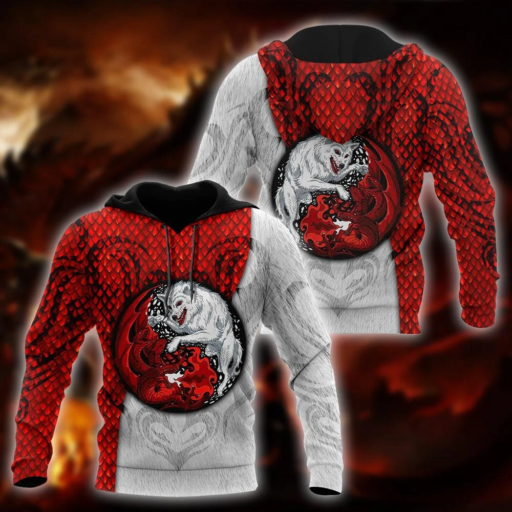 Awesome Hoodie 3D All Over Print Dragon and Wolf - Hoodie, T-Shirt, Zip Hoodies, Sweatshirt ND360