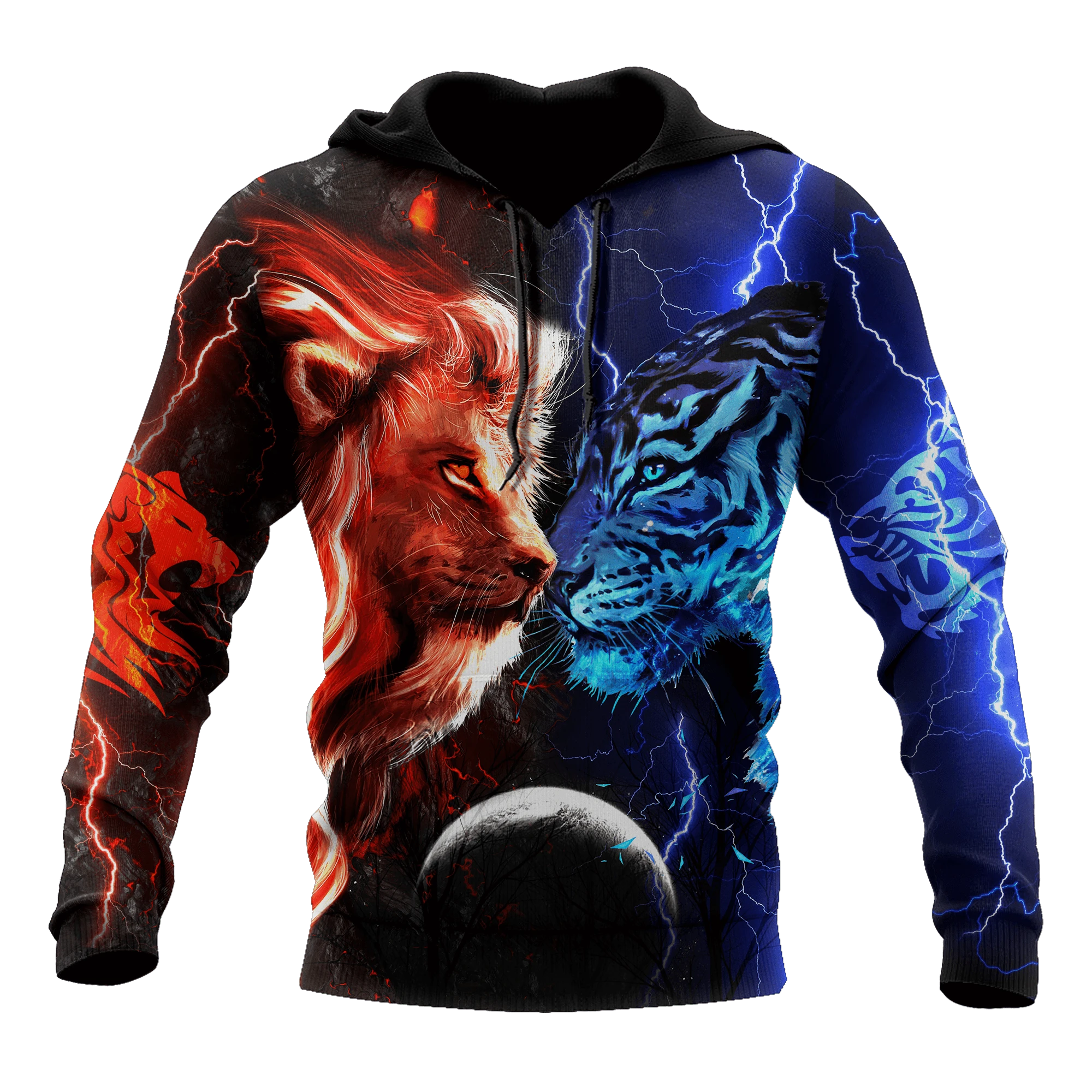 Awesome Hoodie 3D All Over Print Tiger vs Lion Galaxy Thunder - Hoodie, T-Shirt, Zip Hoodies, Sweatshirt ND364