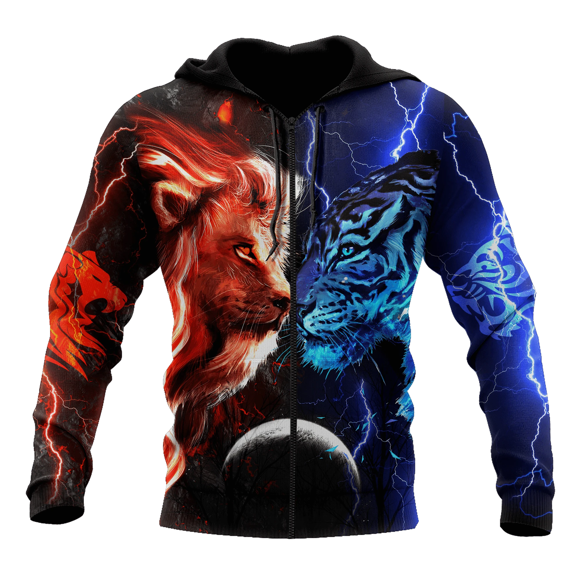 Awesome Hoodie 3D All Over Print Tiger vs Lion Galaxy Thunder - Hoodie, T-Shirt, Zip Hoodies, Sweatshirt ND364