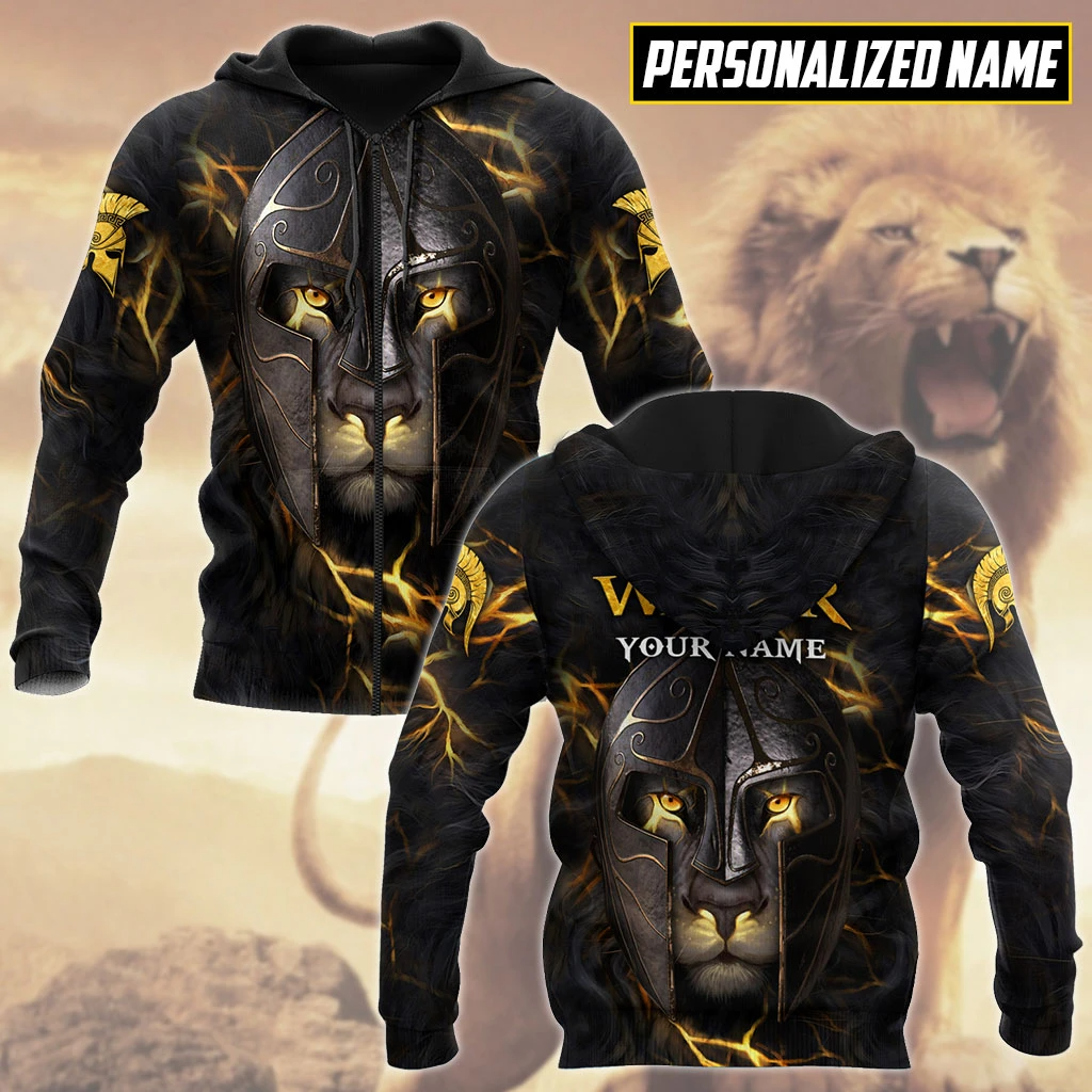 Awesome Hoodie 3D All Over Print The Lion Warrior Custom Name - Hoodie, T-Shirt, Zip Hoodies, Sweatshirt ND375