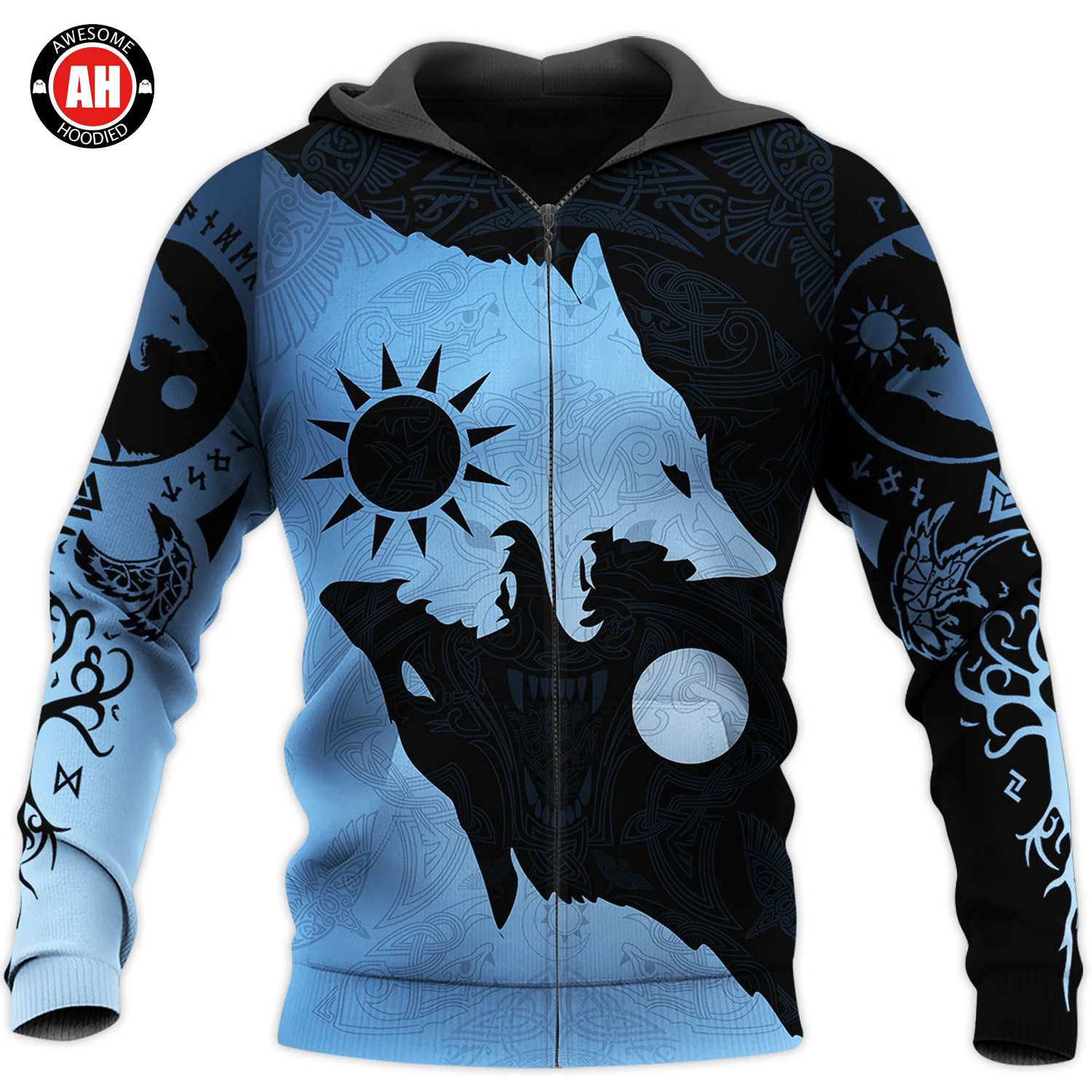 Awesome Hoodie 3D All Over Print Skoll and Hati Limited Blue Version - Hoodie, T-Shirt, Zip Hoodies, Sweatshirt ND383