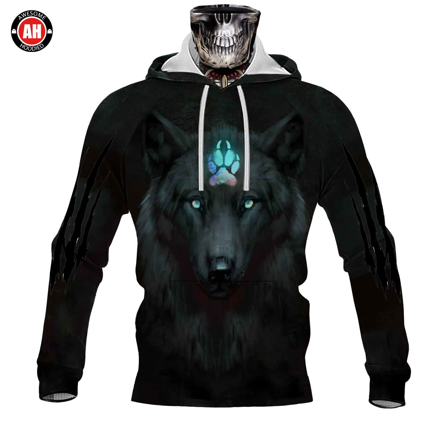 Awesome Hoodie 3D All Over Print Black Wolf - Hoodie & Zip Hoodies With Gaiter ND439