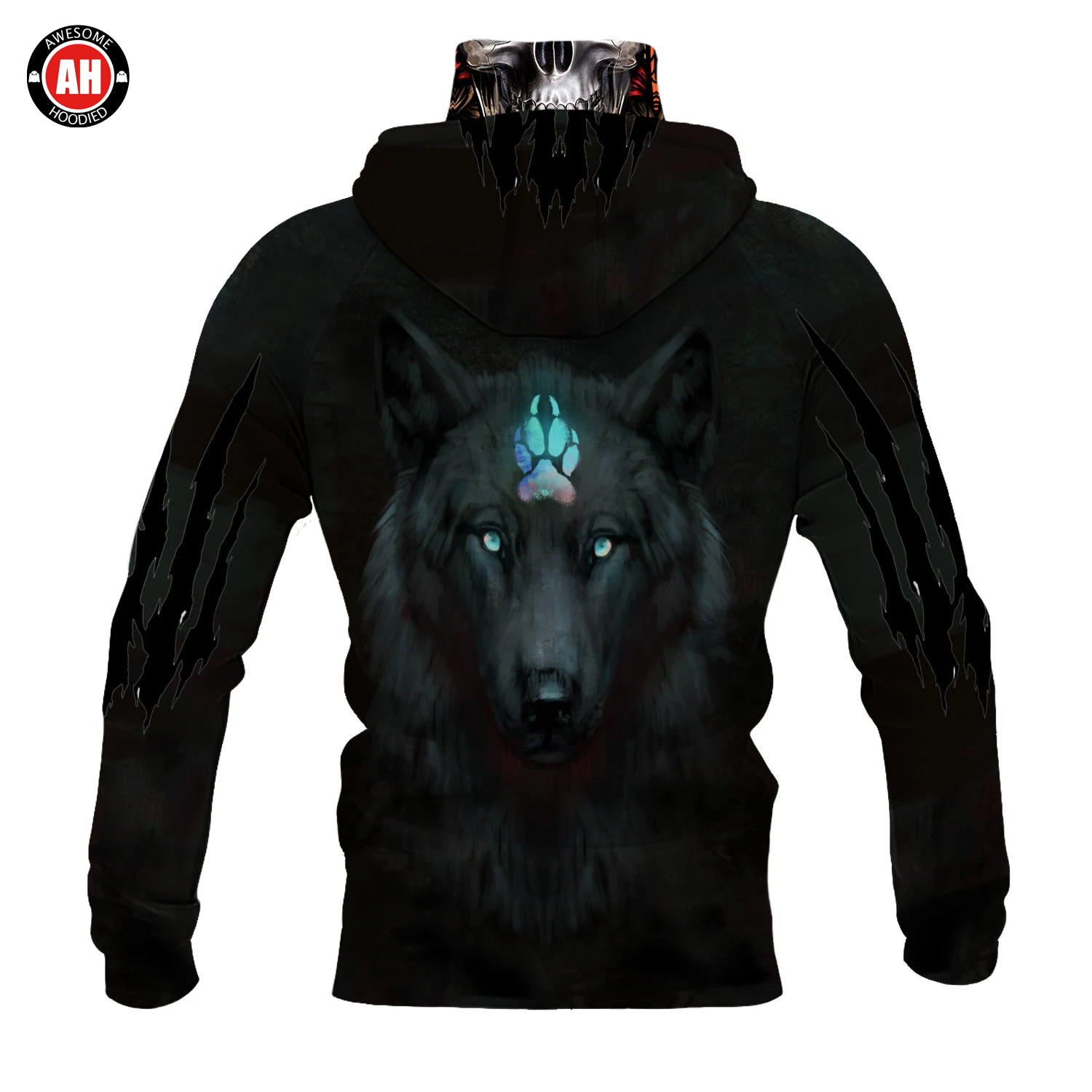 Awesome Hoodie 3D All Over Print Black Wolf - Hoodie & Zip Hoodies With Gaiter ND439