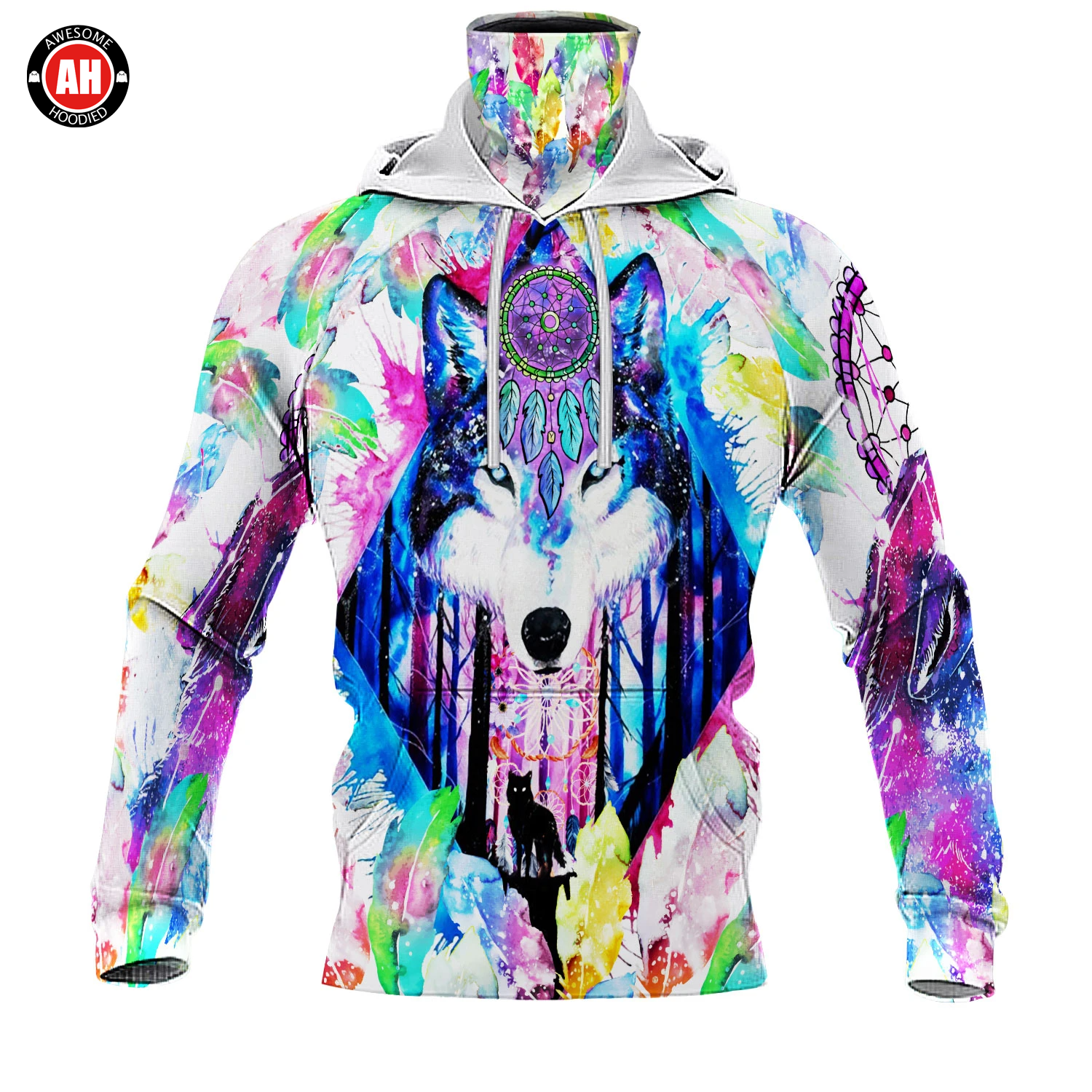 Awesome Hoodie 3D All Over Print Native Wolf - Hoodie & Zip Hoodies With Gaiter ND442