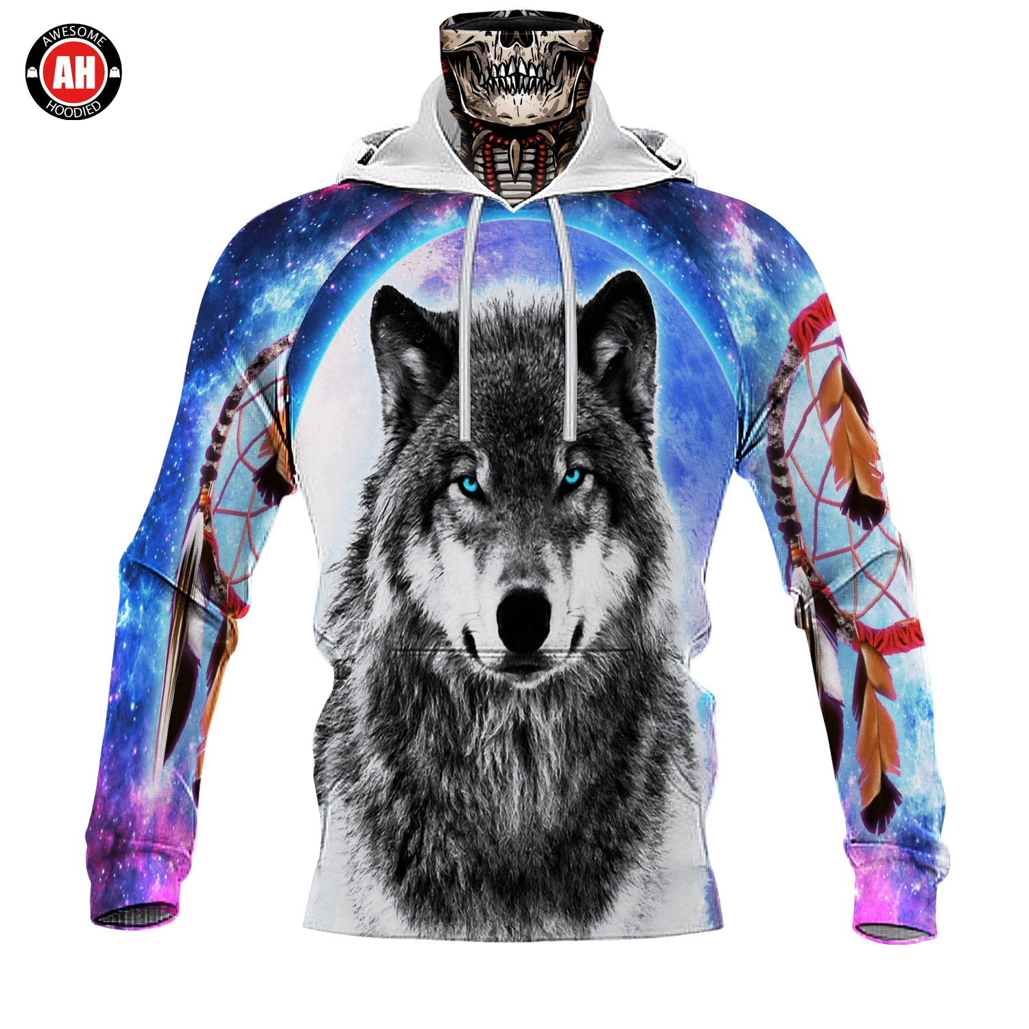 Awesome Hoodie 3D All Over Print Native Wolf - Hoodie & Zip Hoodies With Gaiter ND443