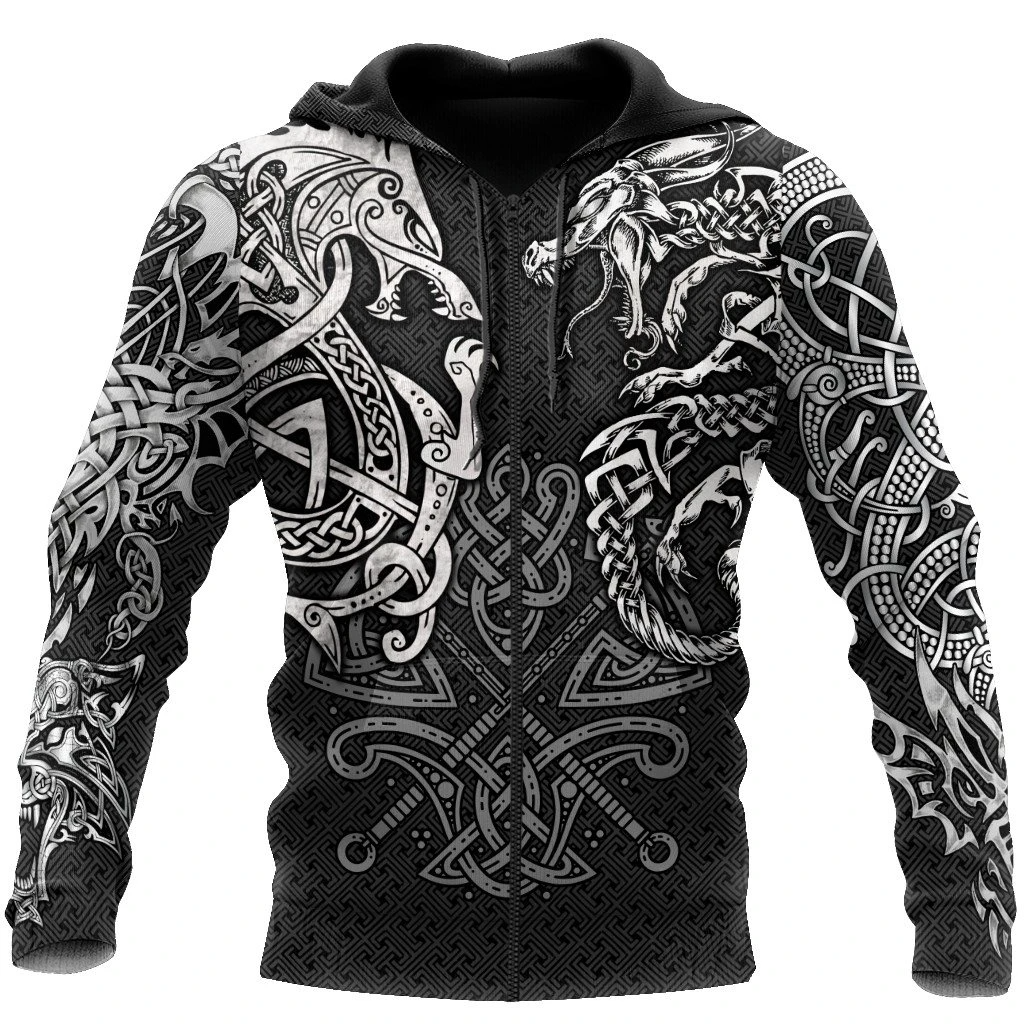 Awesome Hoodie 3D All Over Print Viking Wolf and Dragon - Hoodie, T-Shirt, Zip Hoodies, Sweatshirt ND454