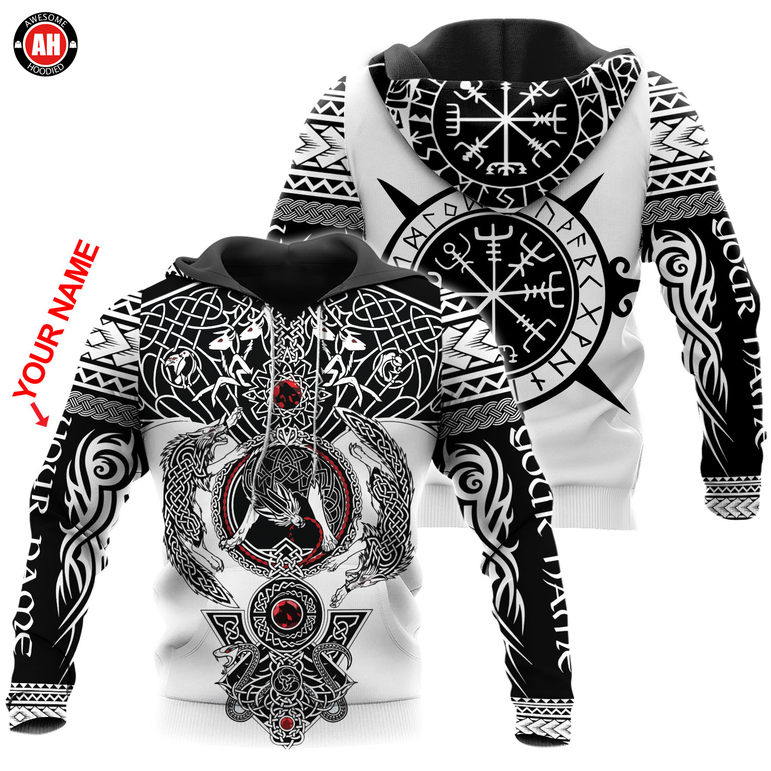 Awesome Hoodie 3D All Over Print Viking Tattoos Custom Name - Hoodie, T-Shirt, Zip Hoodies, Sweatshirt ND470