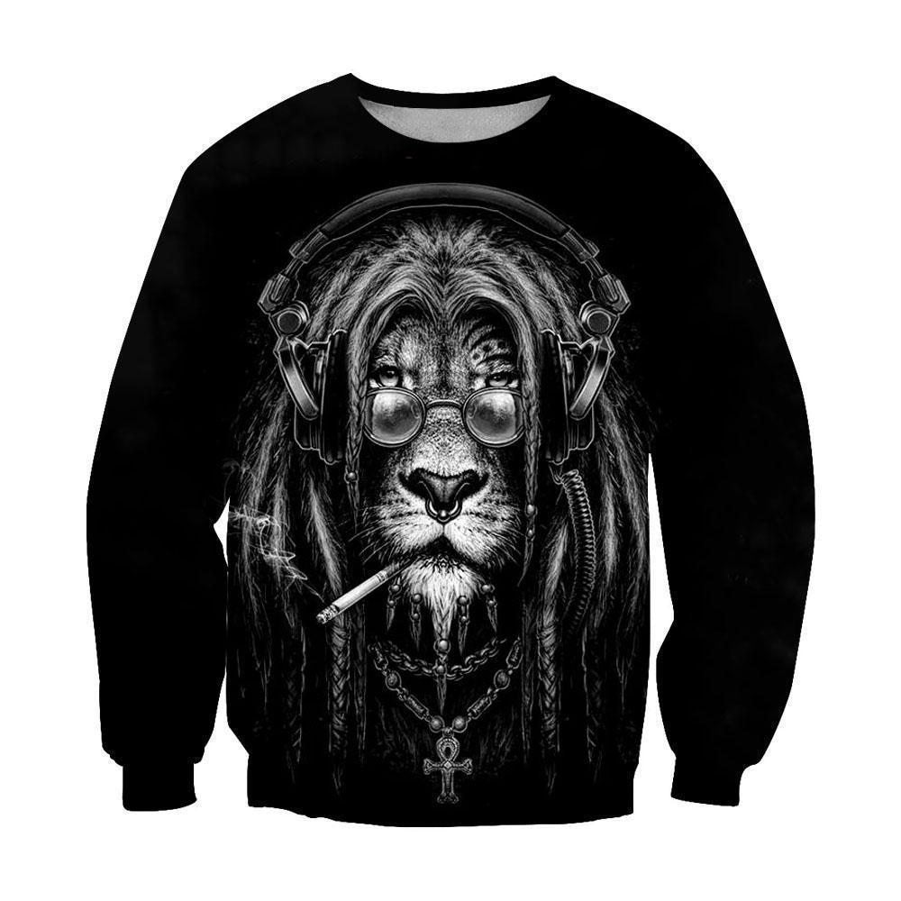 3D All Over Print Black & White Lion Smoking