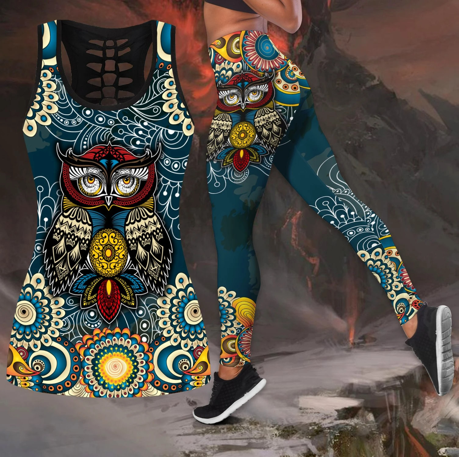 Awesome Hoodie 3D All Over Print Love Owl mandala legging Combo Tank + Legging NQLG14
