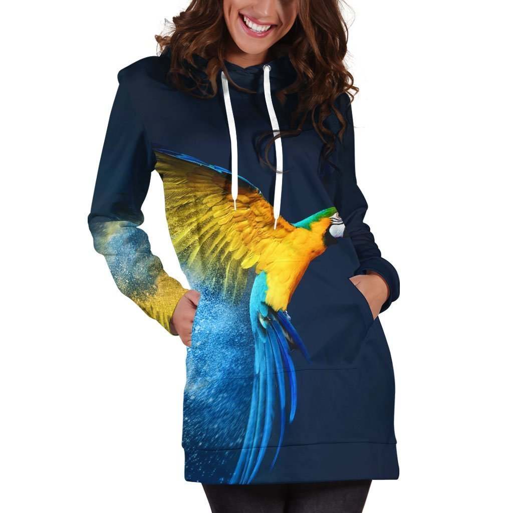 All Over Printed Parrots Hoodie Dress H1157B
