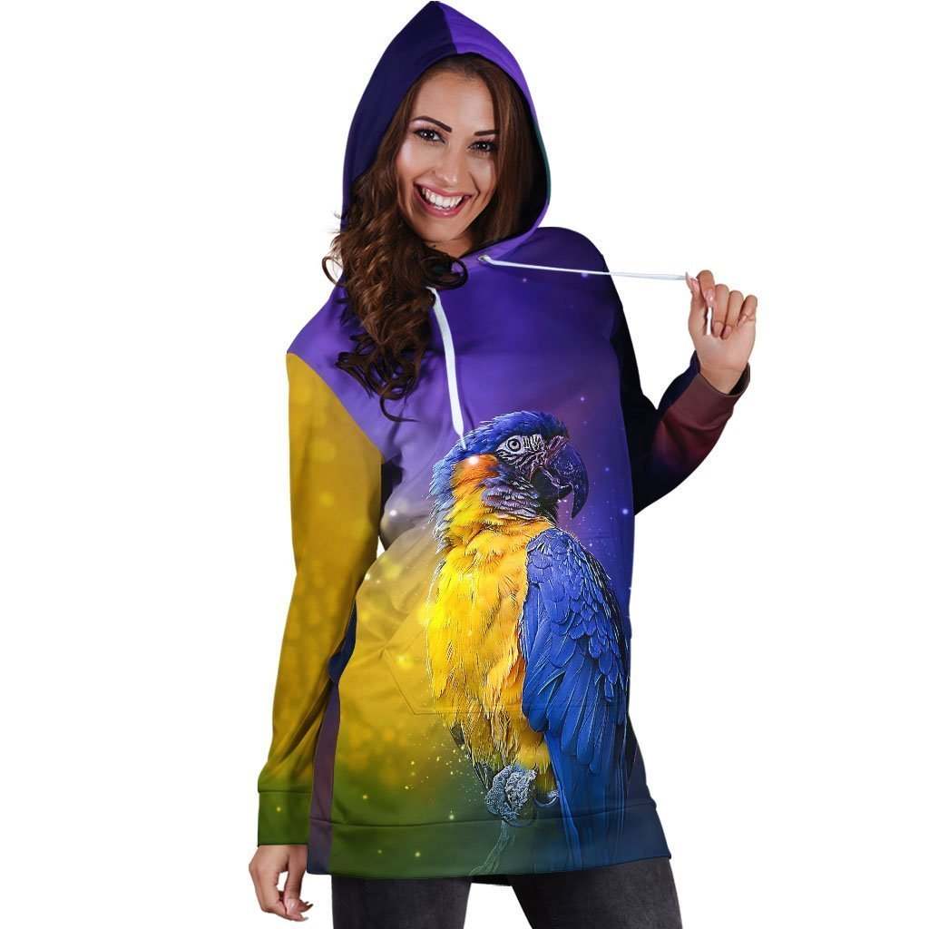 All Over Printed Parrots Hoodie Dress H2169B