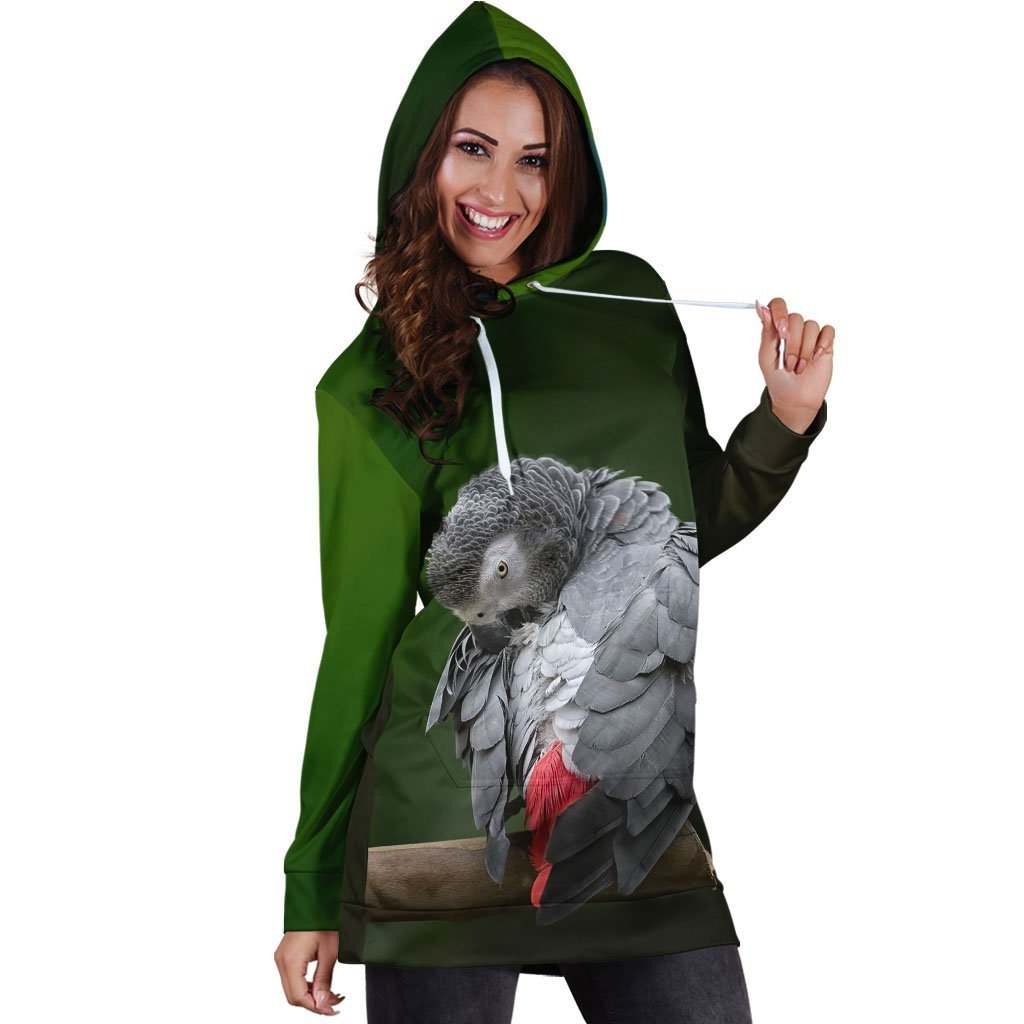 All Over Printed Parrots Hoodie Dress H2179B