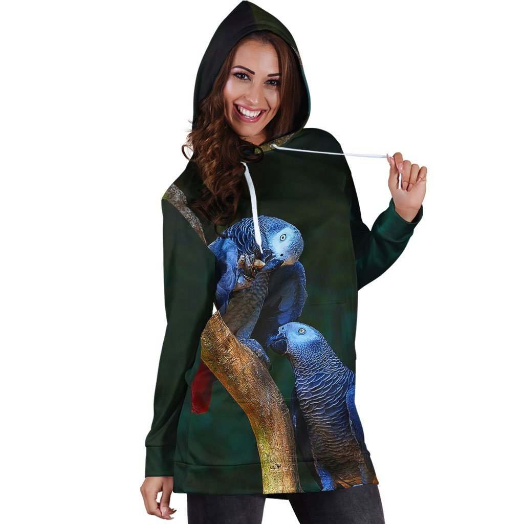 All Over Printed Parrots Hoodie Dress H232B