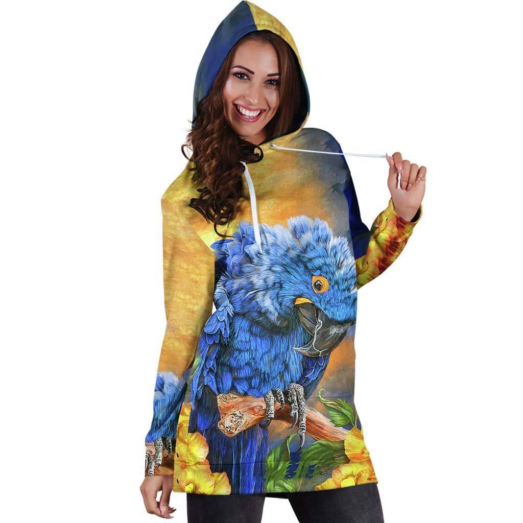 All Over Printed Parrots Hoodie Dress H2219B