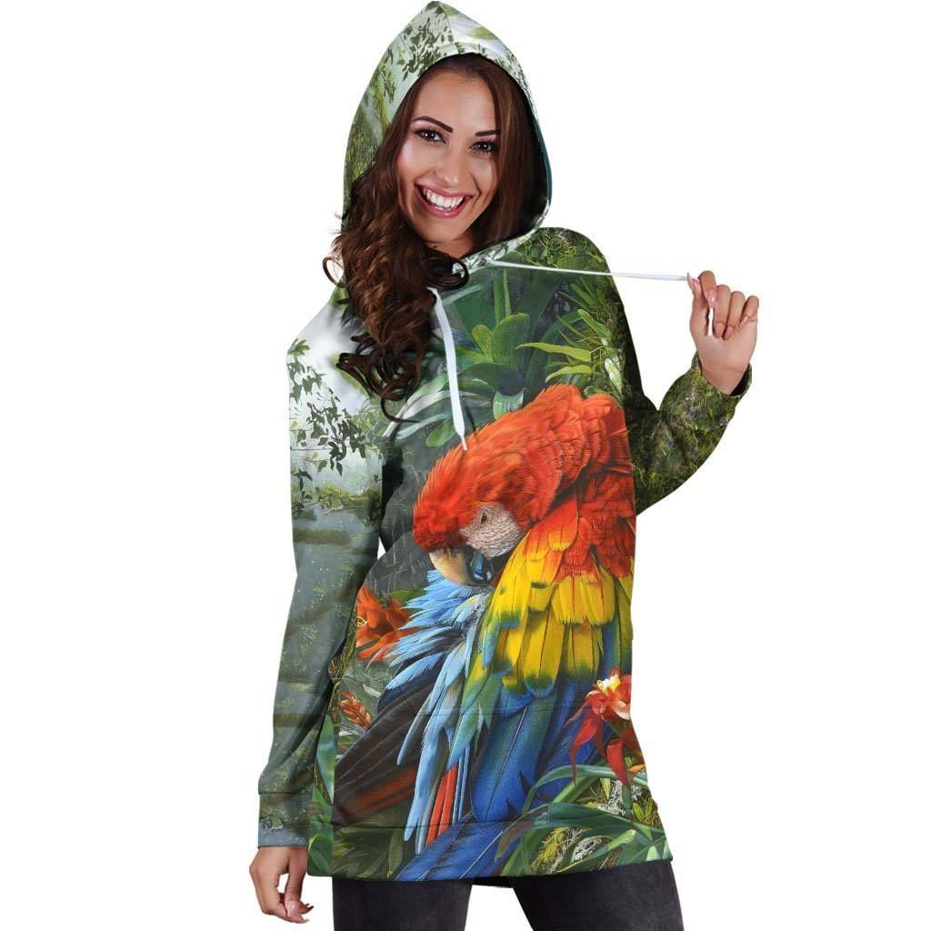 All Over Printed Parrots Hoodie Dress H2419B