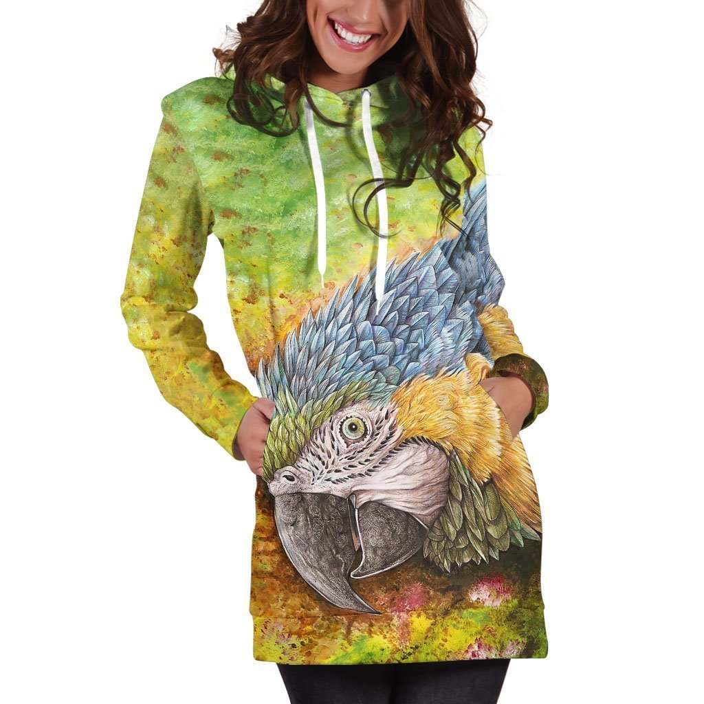 All Over Printed Parrots Hoodie Dress H2209B