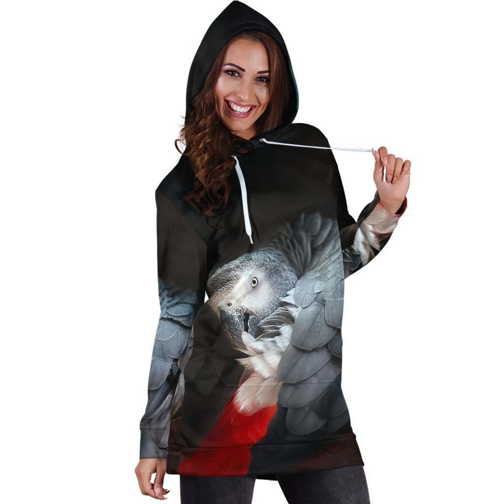 All Over Printed Parrots Hoodie Dress H2129B