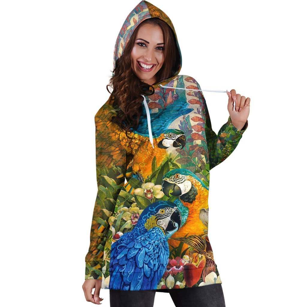 All Over Printed Parrots Hoodie Dress H1200B