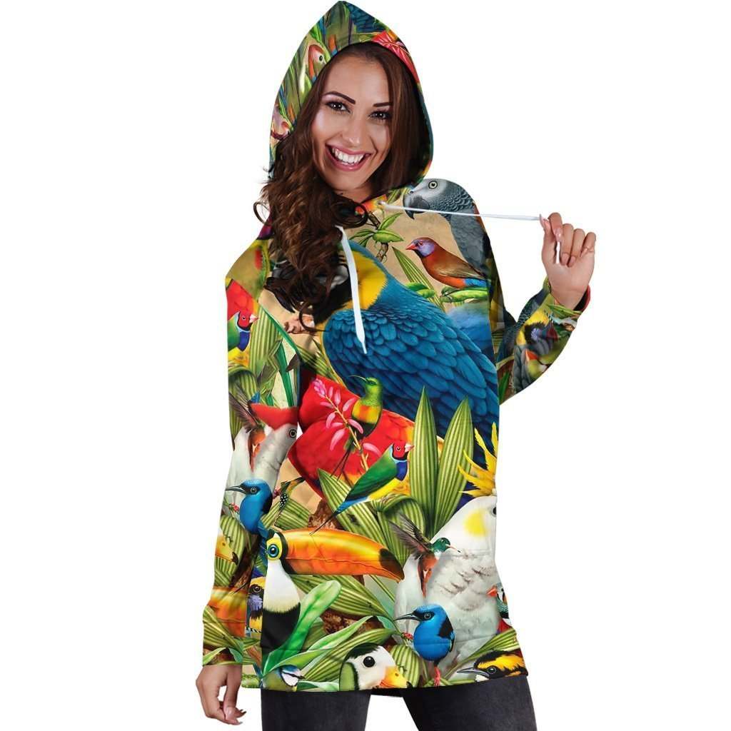 All Over Printed Parrots Hoodie Dress
