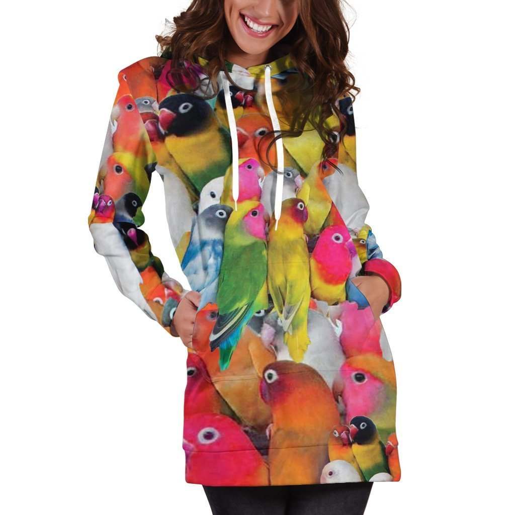 All Over Printed Parrots Hoodie Dress H158B