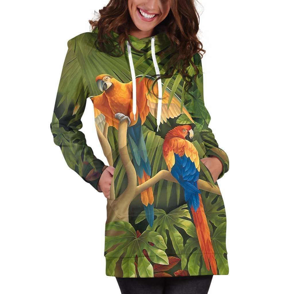 All Over Printed Parrots Hoodie Dress H147B