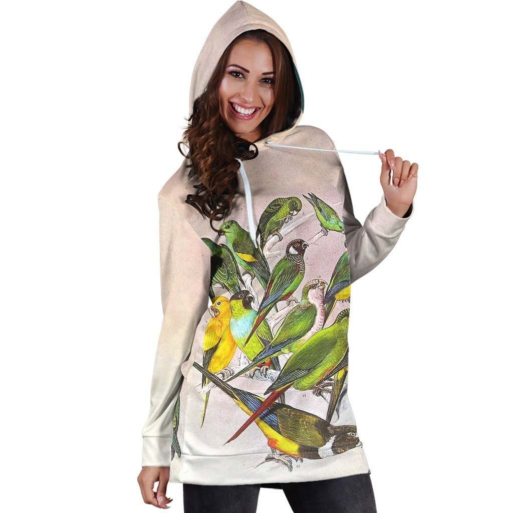All Over Printed Parrots Hoodie Dress H213B