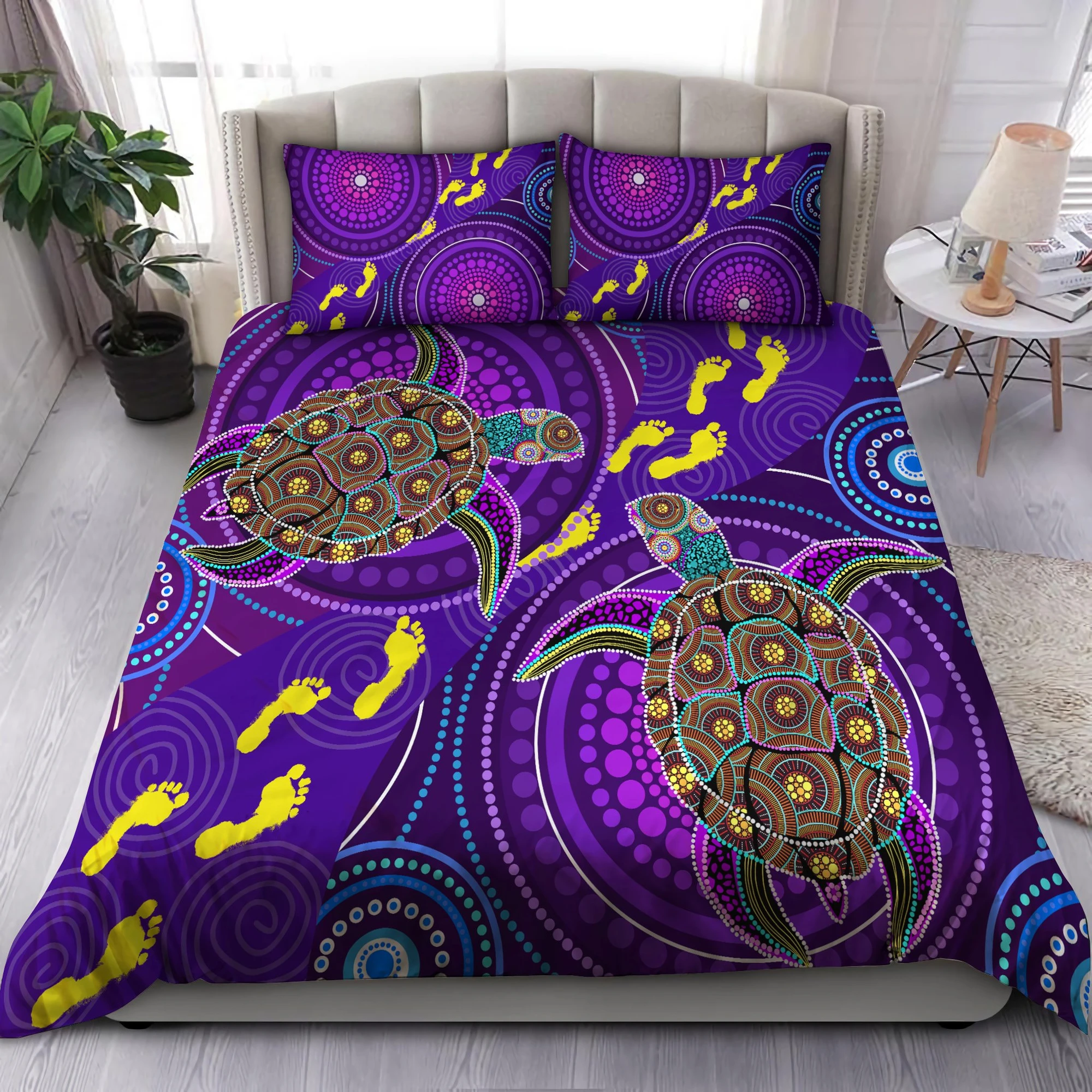 Awesome Hoodied 3D all over print Purple Turtles Bedding Sets NQBS008