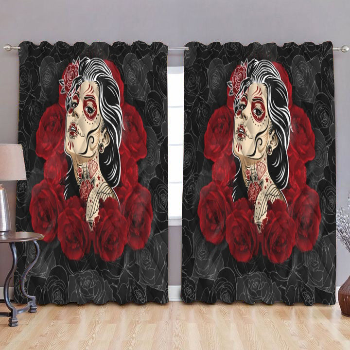 Awesome hoodies - Quilt love rose and skull, Curtains - QK32012